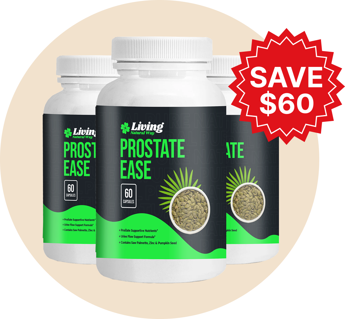 Prostate Ease – 3 Bottles (200-Day Money-Back Guarantee)